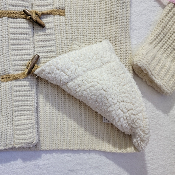 Sao Paulo Wool Blend Hooded Cardigan Sweater Fleece Lined Wood Toggle Buttons S - Picture 6 of 12